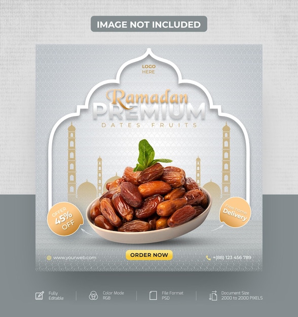 Ramadan Kareem premium dates fruits social media post or web banner template