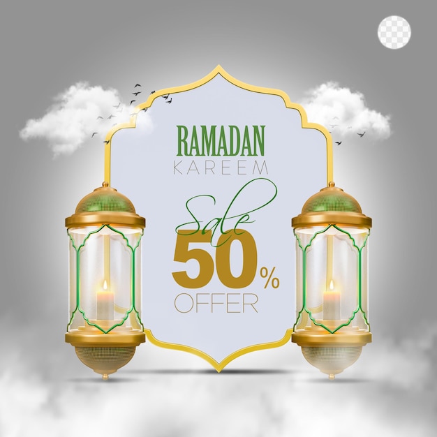 Ramadan Kareem or Ramazan Mubarak greeting in 3d rendered image with transparent Background