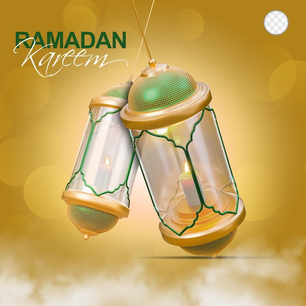 Ramadan Kareem or Ramazan Mubarak greeting in 3d rendered image with transparent Background