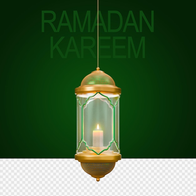 Ramadan Kareem or Ramazan Mubarak Lantern in 3d rendered image with transparent Background