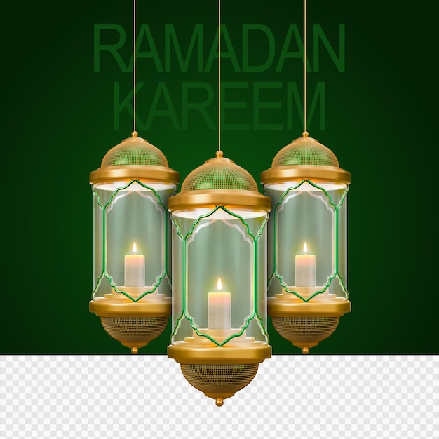 Ramadan Kareem or Ramazan Mubarak Lantern in 3d rendered image with transparent Background