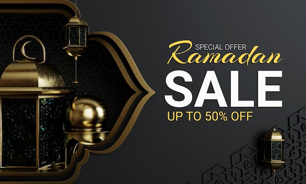 PSD ramadan kareem sale banner template with 3d