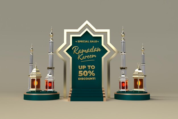 Ramadan kareem sale promotion and sale 3d celebration post