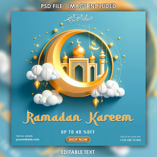 Ramadan kareem Social Media Post poster for ramadan with a mosque and a moon