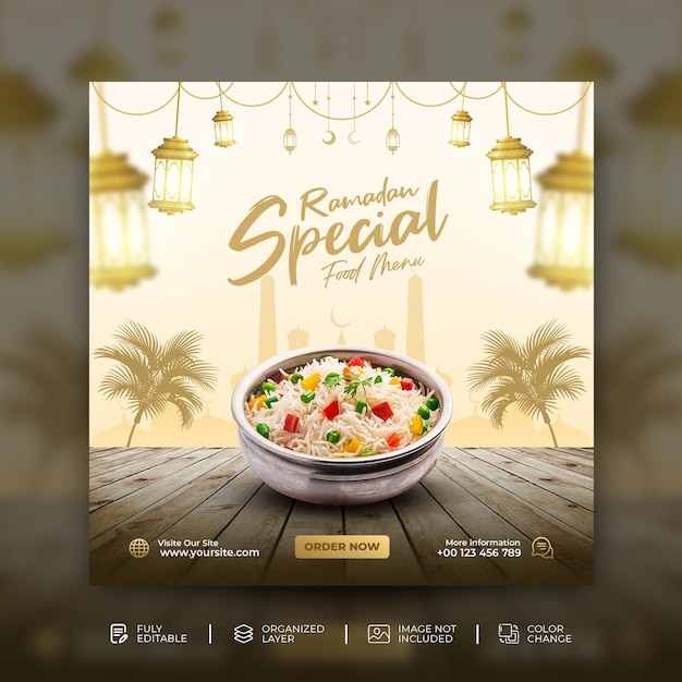 Ramadan Kareem Special food menu social media post template Psd