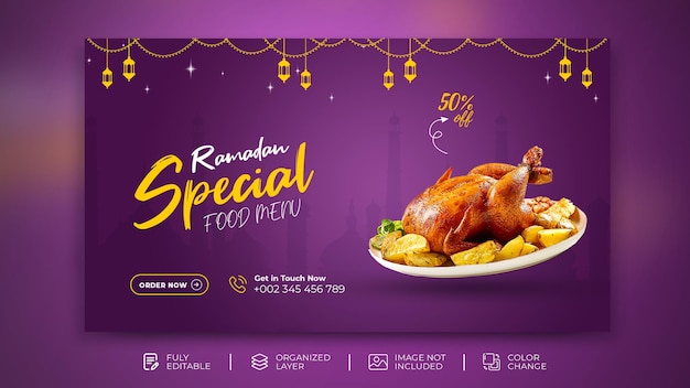 Ramadan Kareem Special food menu social media post template Psd