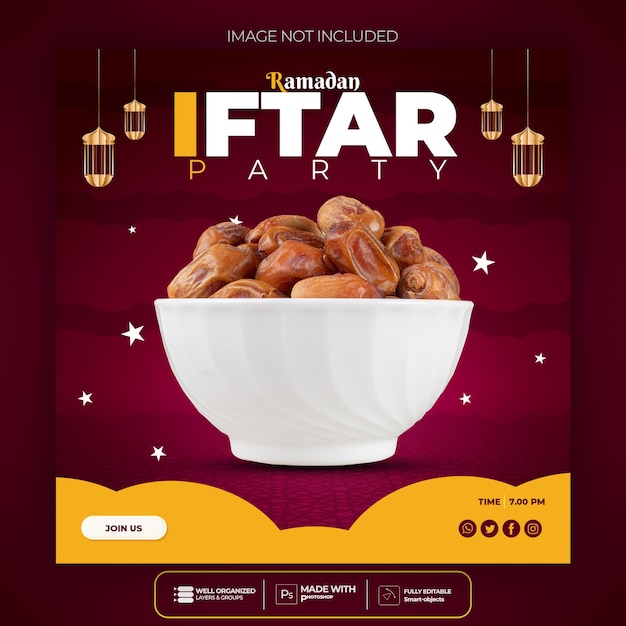 Ramadan kareem special food menu social media post template