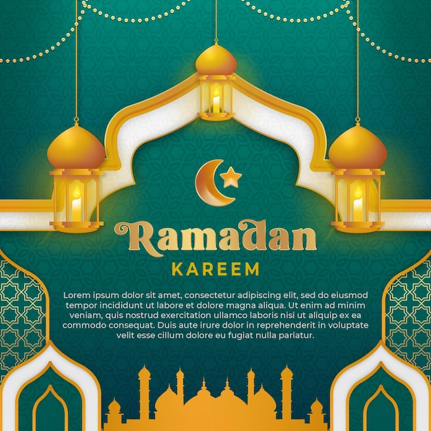 Ramadan kareem square background in luxury green and gold color