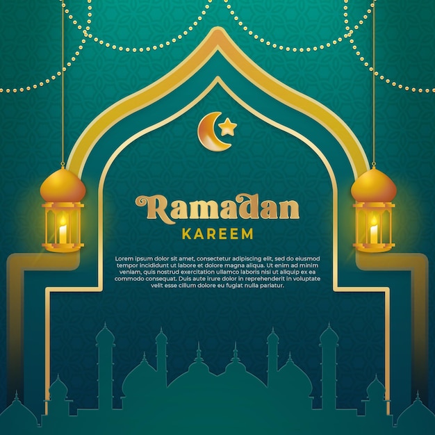 Ramadan kareem square background in luxury green and gold color