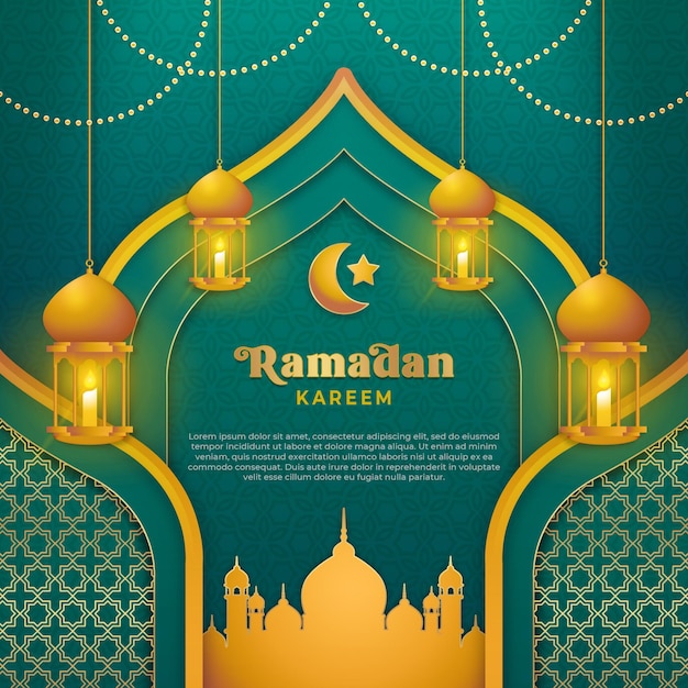 Ramadan kareem square background in luxury green and gold color