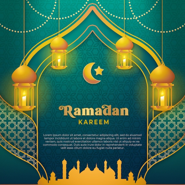 Ramadan kareem square background in luxury green and gold color