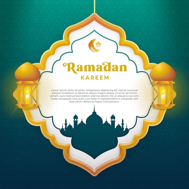 Ramadan kareem square background in luxury green and gold color