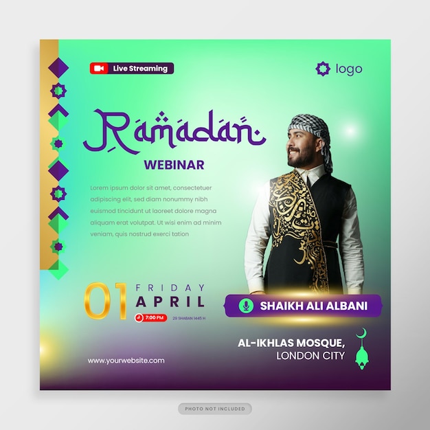 PSD ramadan kareem webinar social media post islamic celebration design template