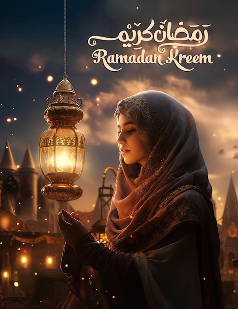 Ramadan Kareem with Lantern and Islamic Background