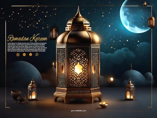 Ramadan Kareems social media post banner template with lantern moon