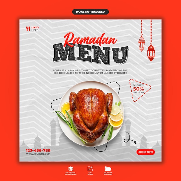 Ramadan menu iftar food meal social media or Instagram banner template design