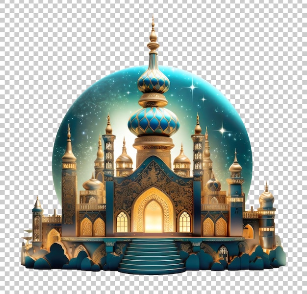 Ramadan Mosque with Full Moon Design Isolated on Transparent Background