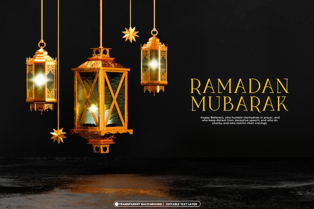 Ramadan Mubarak 3d Banner Template With Islamic Decoration Objects