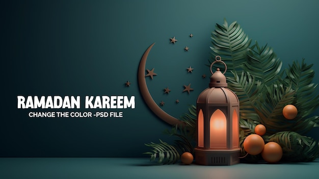 Ramadan Mubarak 3D Lantern And Crescent background in PSD format