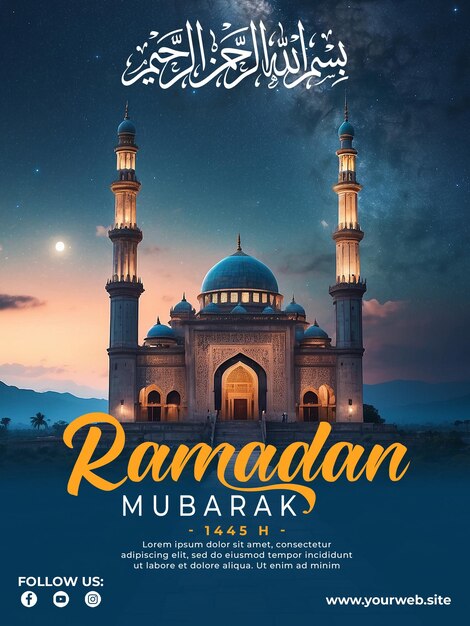 Ramadan poster tamplate with photo of beautiful mosque