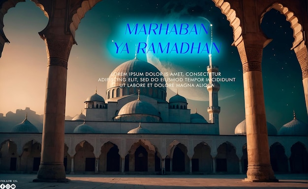 Ramadan poster template with mosque moon