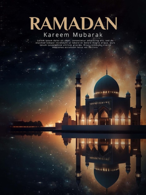 RAMADAN POSTER WITH ARABIAN LANTERN BAGROUND WITH BEAUTIFUL NIGHT SKY