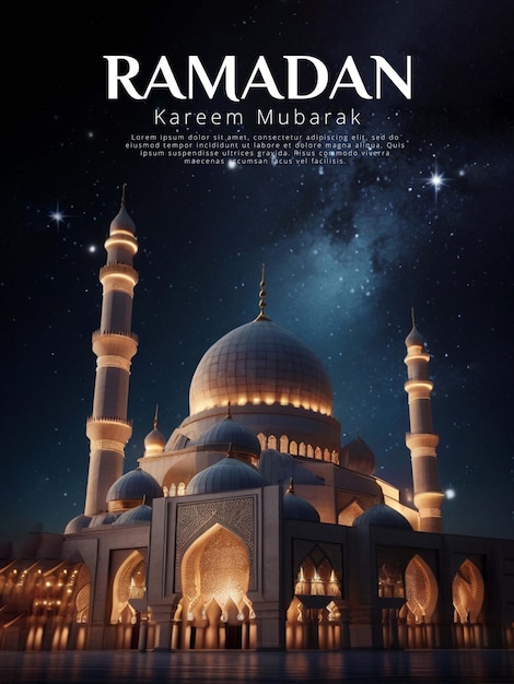 RAMADAN POSTER WITH ARABIAN LANTERN BAGROUND WITH BEAUTIFUL NIGHT SKY