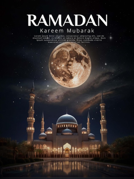 RAMADAN POSTER WITH ARABIAN LANTERN BAGROUND WITH BEAUTIFUL NIGHT SKY