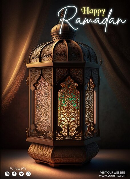 Ramadan poster with photo of beautiful lantern decoration