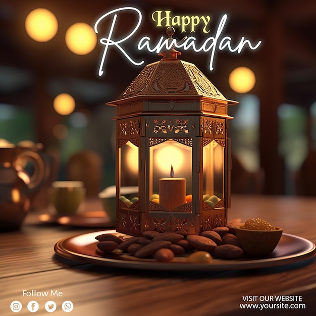 Ramadan poster with photo of beautiful lantern decoration