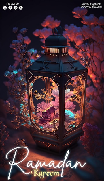 Ramadan poster with photo of beautiful lantern decoration