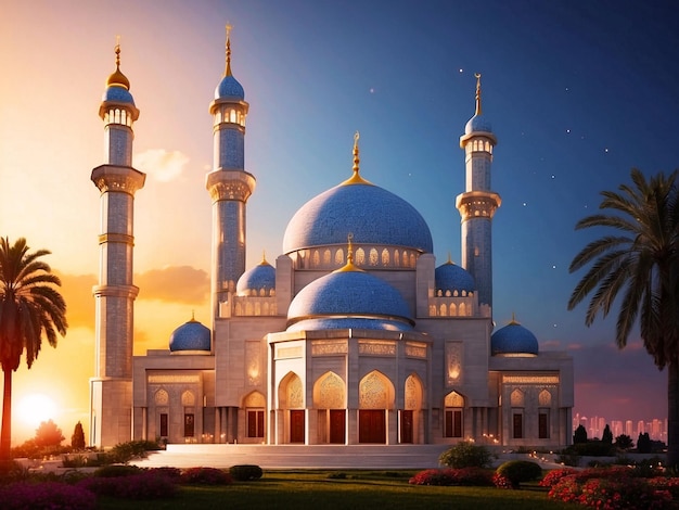 Ramadan poster with photo of beautiful mosque