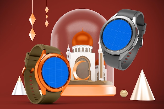 Ramadan Round Smart Watch Mockup