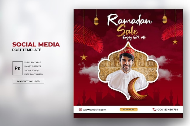 Ramadan Sale Banner or Ramadan Kareem calligraphy social media post template