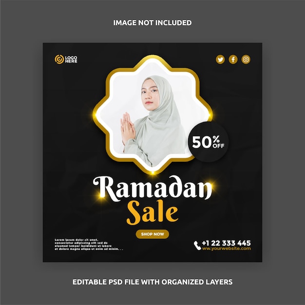 Ramadan sale social media square post banner template