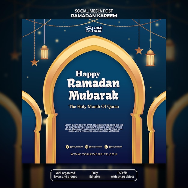 Ramadan social media post template with blue color