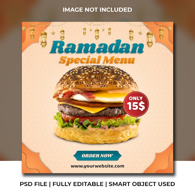 Ramadan special menu fast food burger restaurant orange and green discount template