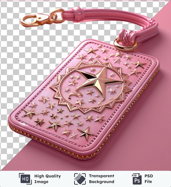 ramadan themed luggage tag with gold star and pink table