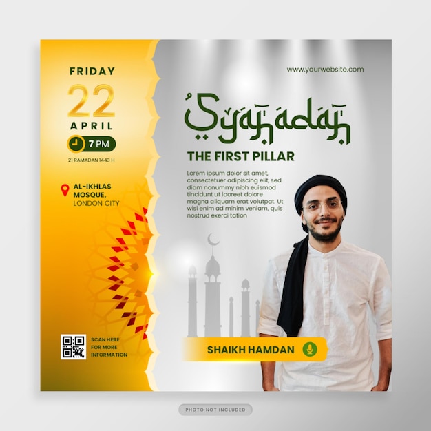 Ramadan Webinar Social Media Post template in Green and yellow gold theme for Holy Ramadan celebration event for poster banner islamic webinar muslim education