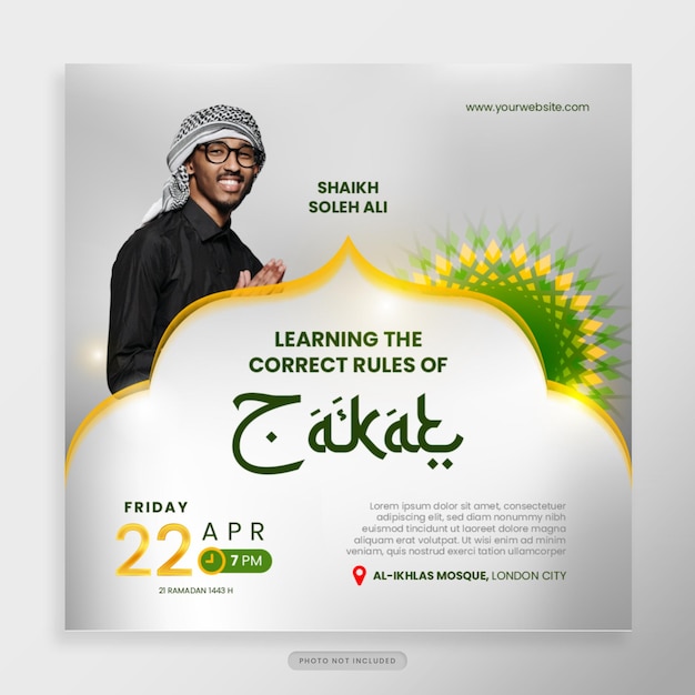 Ramadan Webinar Social Media Post template in Green and yellow gold theme for Holy Ramadan celebration event for poster banner islamic webinar muslim education