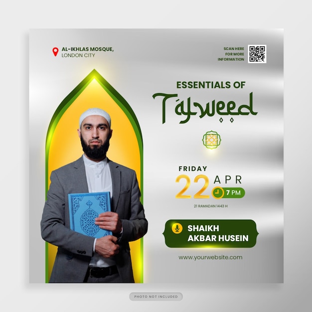 Ramadan Webinar Social Media Post template in Green and yellow gold theme for Holy Ramadan celebration event for poster banner islamic webinar muslim education