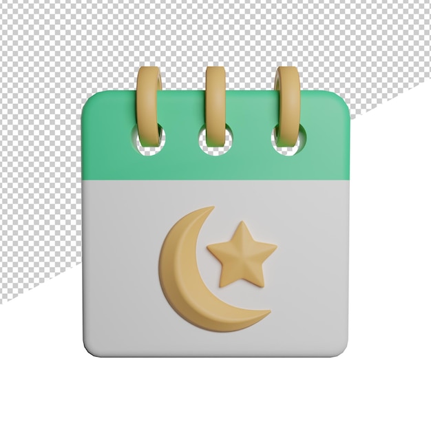 Ramadhan calendar hijriyah front view 3d illustration rendering icon transparent background