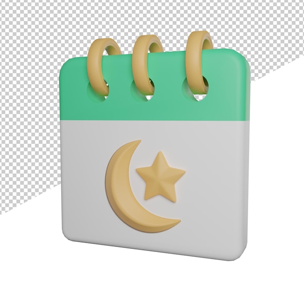 Ramadhan calendar hijriyah side view 3d illustration rendering icon transparent background