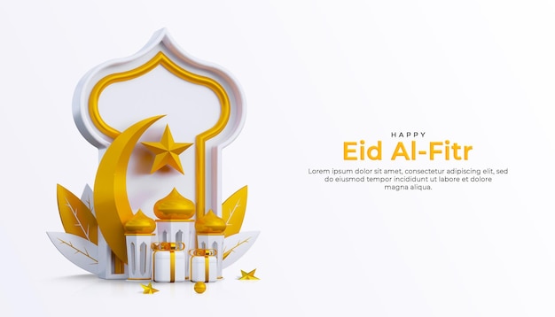 PSD ramadhan kareem greeting background banner with 3d podium gift boxes and islamic decoration objects