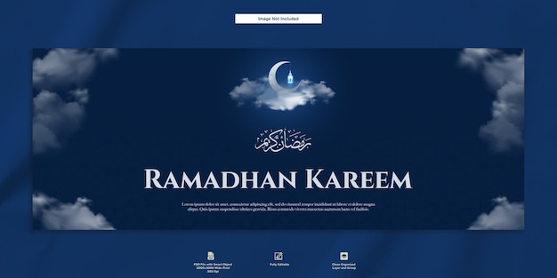 Ramadhan Kareem Minimalist Blue Greeting Post Template Facebook Cover