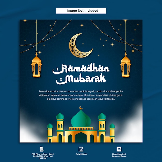 Ramadhan Mubarak Elegant Greeting Postcard Template