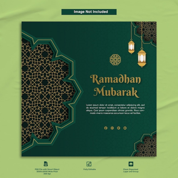 Ramadhan Mubarak Greeting Card Minimalist Elegant Dark Green Theme Template Design