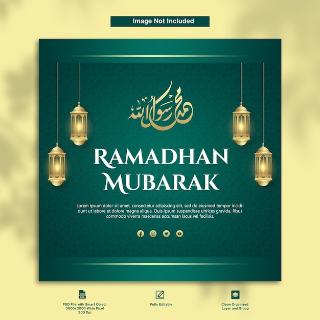 Ramadhan Mubarak Greeting Postcard Template Minimalist Design