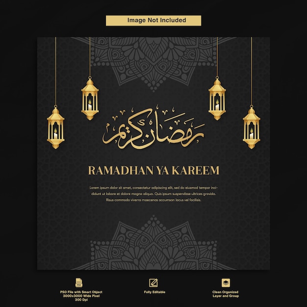 Ramadhan Ya Kareem Greeting Post Card Luxury Elegant Template Design