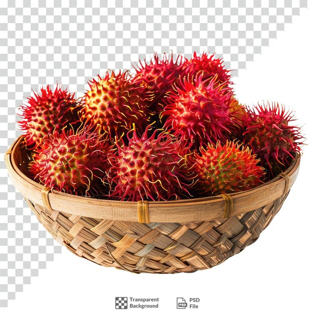 PSD rambutan in rattan bowl transparent background